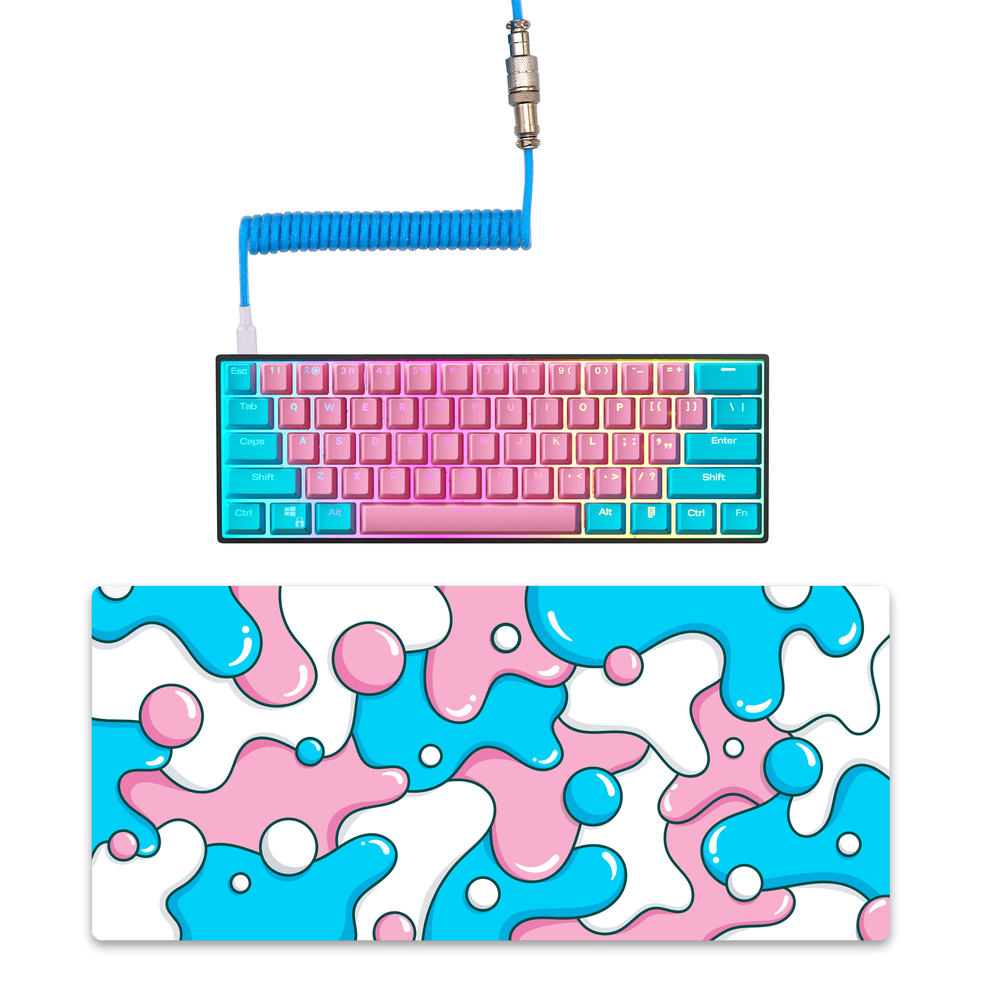 COTTON CANDY Keyboard + COILED CABLE + MOUSE PAD Bundle