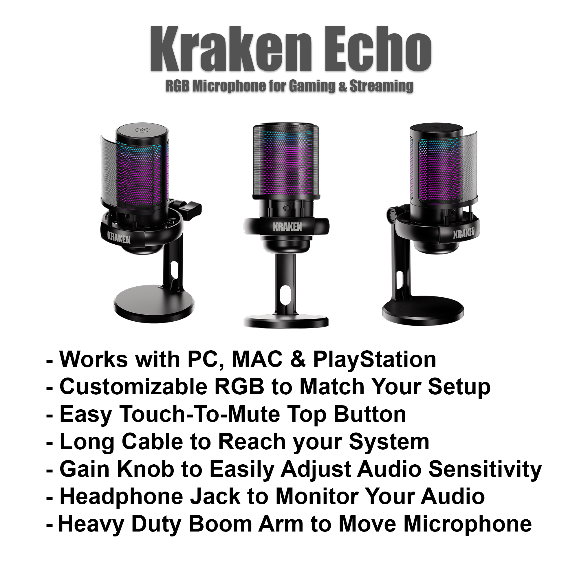 Kraken Echo - RGB Streaming & Gaming Microphone - BLACKOUT