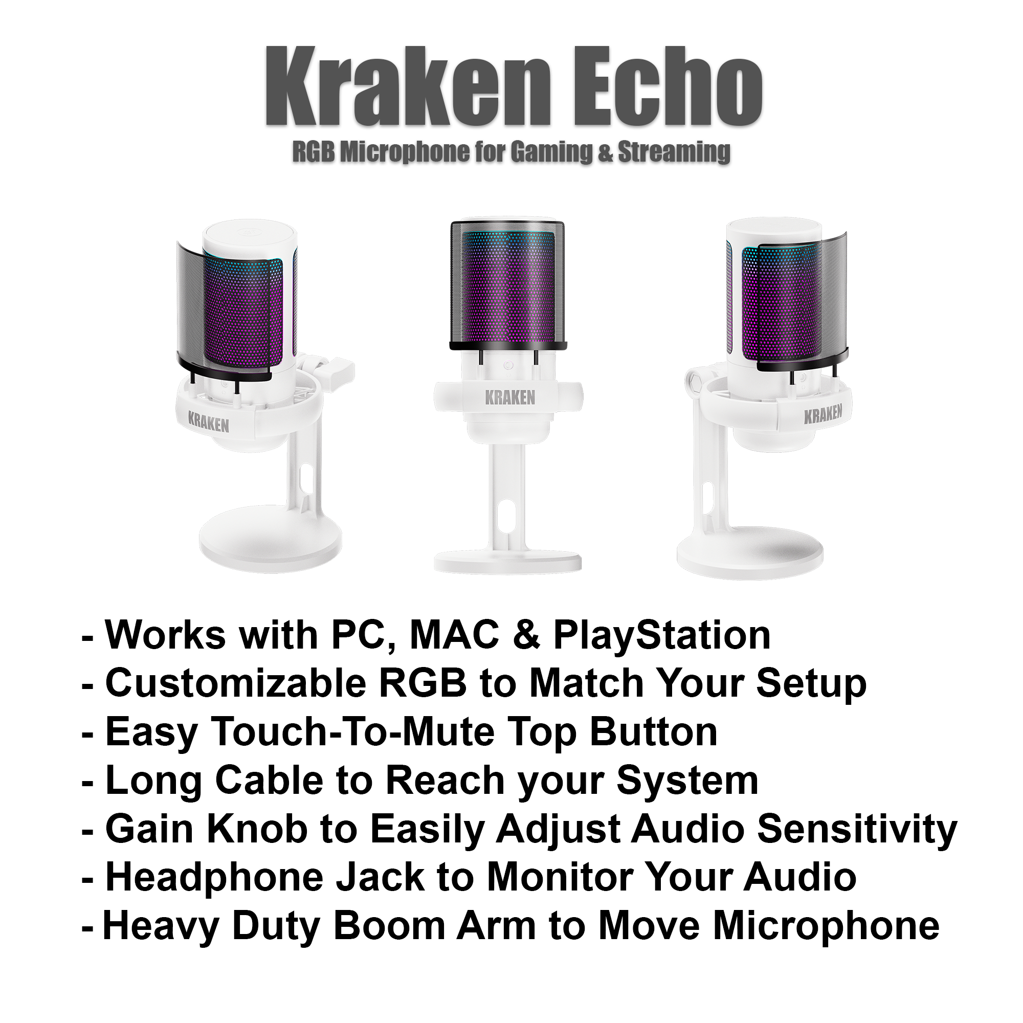 Kraken Echo - RGB Streaming & Gaming Microphone - WHITEOUT