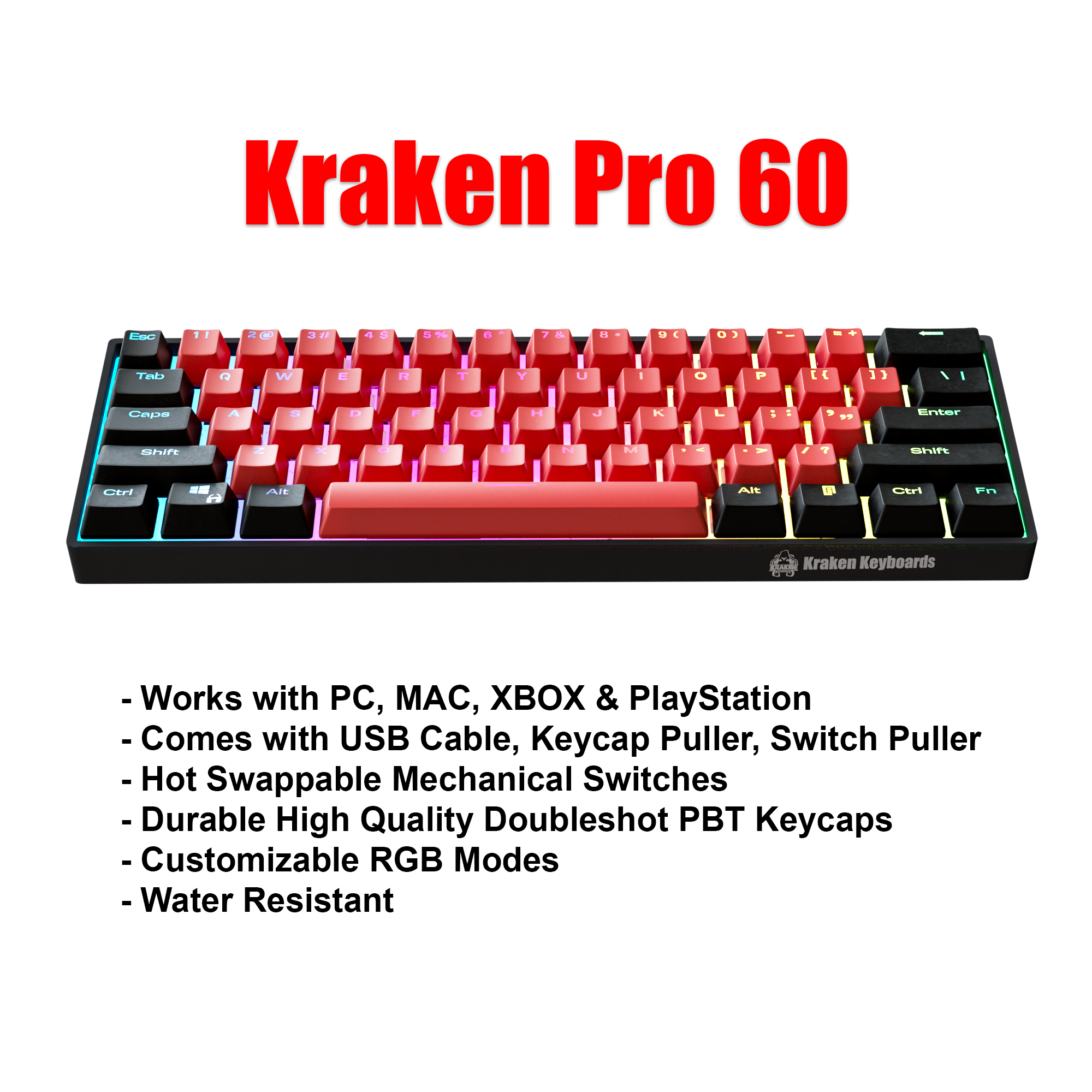 Kraken Pro 60  60% Mechanical Keyboard RGB Gaming Keyboard (Silver Speed  Switches) 