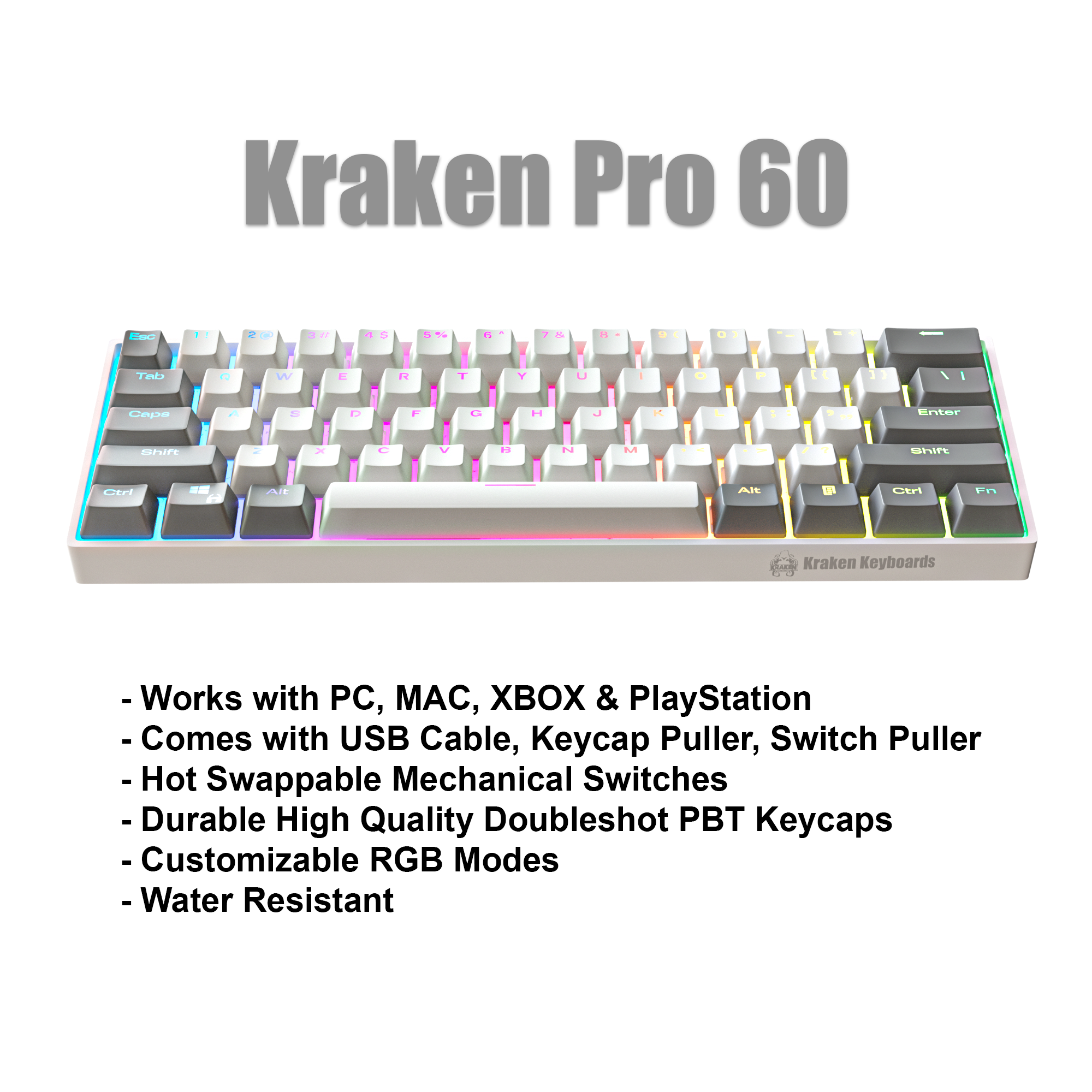  Kraken Pro 60 BRED Edition 60% Black and Red Mechanical  Keyboard + Kraken BRED Coiled Cable (Black and Red Gaming Keyboard) : Video  Games