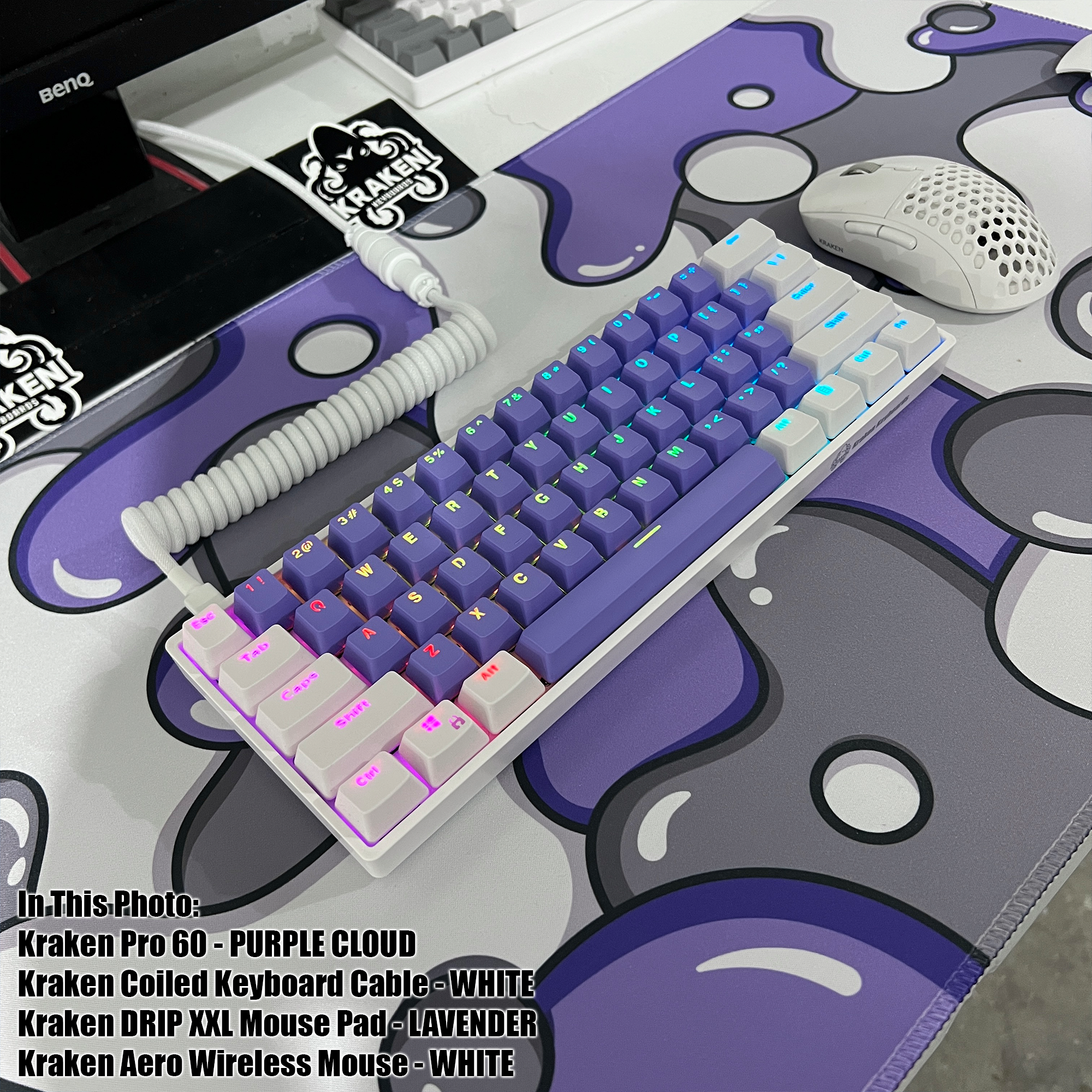 PURPLE CLOUD Keyboard + COILED CABLE + MOUSE PAD Bundle