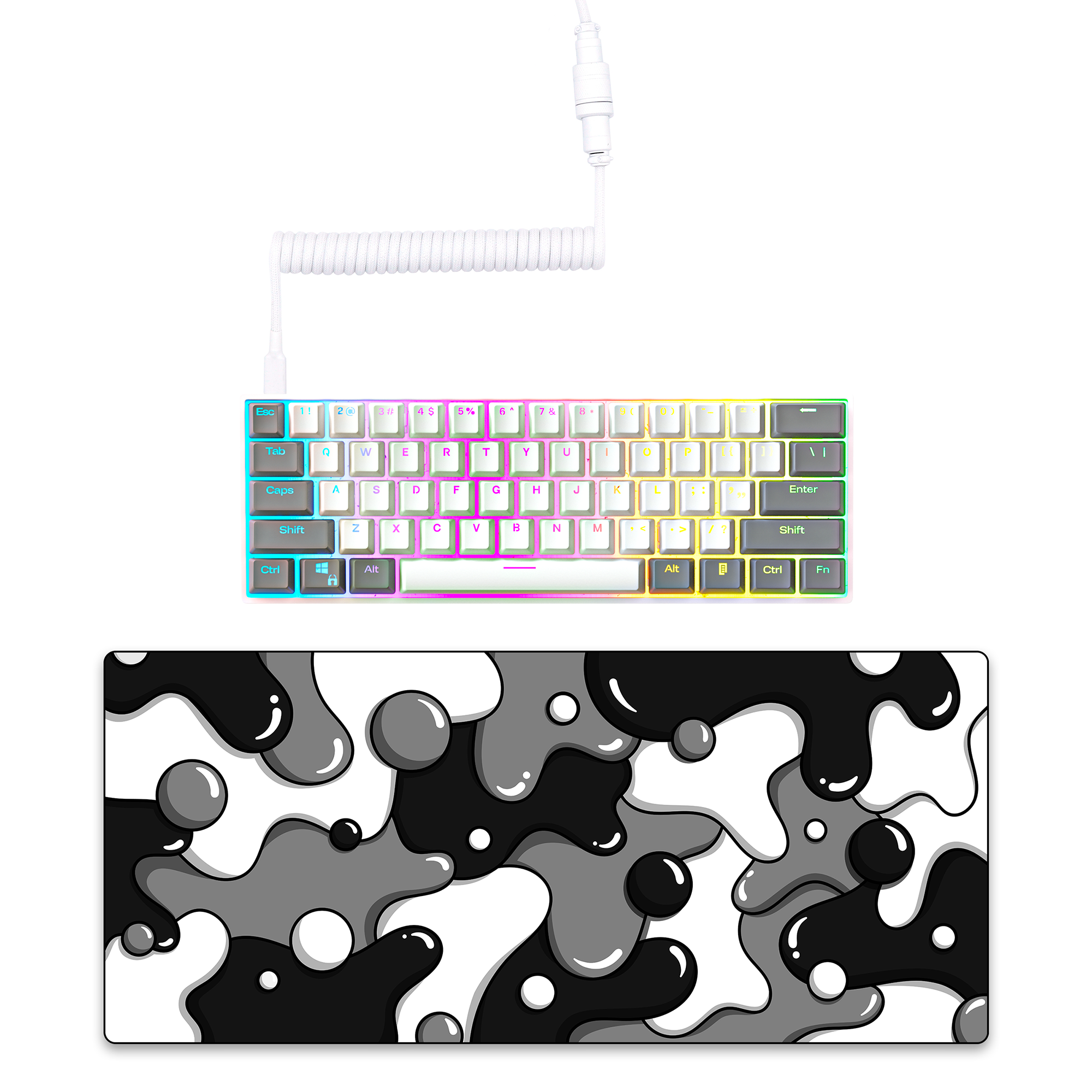 WOLF Keyboard + COILED CABLE + MOUSE PAD Bundle (Silver Speed Switches)