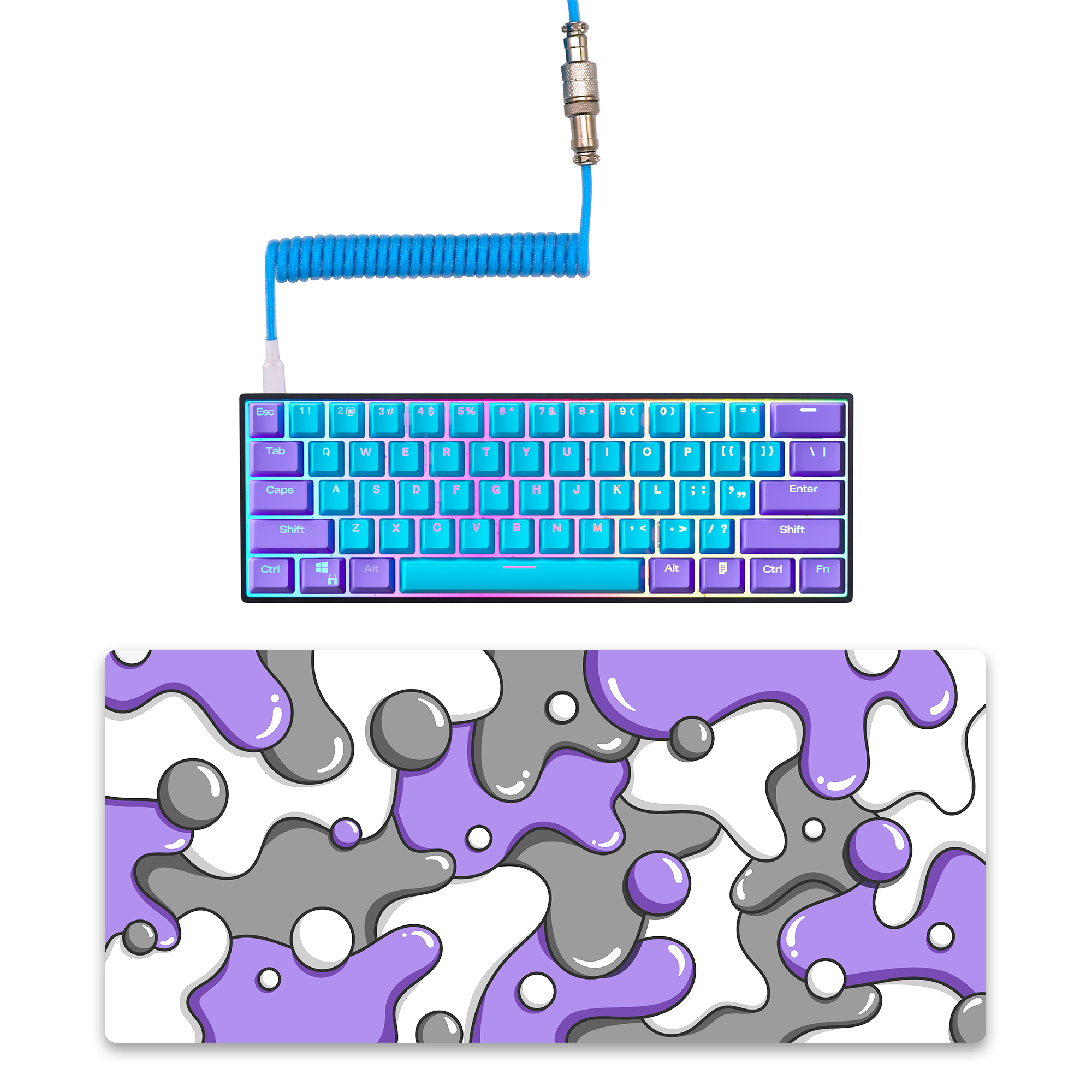 PURPLE RAIN Keyboard + COILED CABLE + MOUSE PAD Bundle